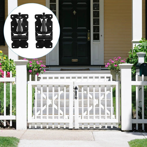 Heavy Duty Gate Hinges 2 Pack For Wooden Fences And Barn Doors Self Closing Outdoor Gate Hardware above white garden gate