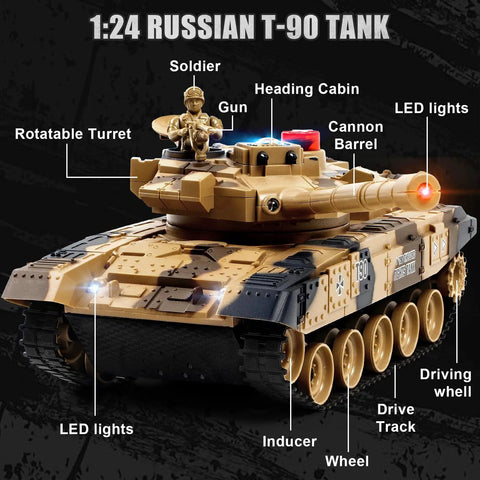 Rad 1/24 Scale RC Battle Tank With 2.4GHz Infrared Control featuring rotatable turret and realistic soldier figure