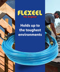 Flexeel Reinforced Polyurethane Air Hose Three Eighths Inch ID, 100 Foot Length coiled next to outdoor roofing work