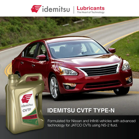 CVT Transmission Fluid Type N NS2 5 Quart 2 Pack For Nissan CVT Systems With Superior Anti Wear Protection Optimized For High Torque Applications Tranny Fluid That Keeps Your CVT Running Smooth. Idemitsu CVTF Type-N jug shown with Nissan sedan