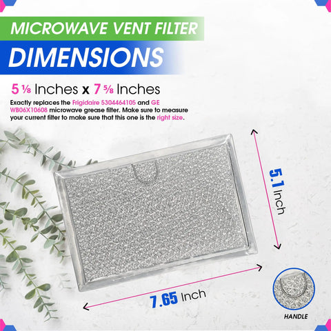 Over The Range Microwave Vent Filter 5.12 Inch By 7.64 Inch Aluminum Mesh Grease Filter For Frigidaire 5304464105 And GE WB06X10608 Two Pack Fits Microwave Hood Vent Fan Air Intake