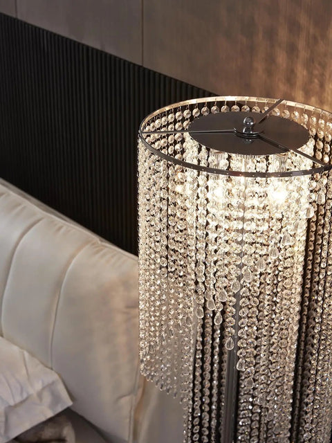 Crystal Floor Lamp With Rainfall Sparkle, Modern Lava Style Light For Living Room, Bedroom, Or Girls Room In Silver Chrome Finish
