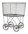 Old School Vintage Metal Laundry Basket On Wheels With Durable Frame In Gray Finish, 25 By 15 By 26.75 Inches, Mesh Wire Design