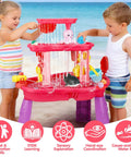 Children playing with 3 tier water and sand table with pump for toddlers to kids ages 1 to 8 outdoor backyard splash play set