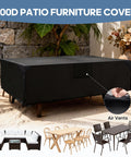 Heavy Duty Outdoor Furniture Cover for Rectangular Patio Table and Chairs, 600D UV Resistant and Waterproof, on patio