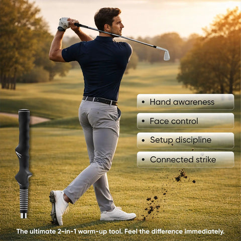 Golfer using Right Handed Golf Training Club With Small Head And Molded Grip For Consistency And Accuracy on the course.