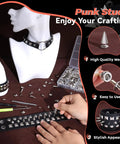 Hands assembling Punk Stud Kit For Leather And Clothing DIY Decor 480 Mixed Cone Spikes In 8 Sizes 100 Square Pyramid Spikes 50 Round Dome Spikes Includes Puncher Awl And Screwdriver For Bags Shoes Caps And Craft Projects