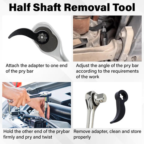 Pry Bar Wrench Adapter Head For Half Inch Drive in use for half shaft removal and car repair, detailed view of attachment and usage.