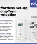 Plug In Carbon Monoxide Detector With Battery Backup And Digital Display For Real Time CO Monitoring Must Have Easy Wall Mount Electrochemical Sensor Dual Power Safety For Home Basements And Living Areas.