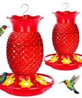 Red Glass Pineapple Hummingbird Feeder With Six Flower Ports 16 Oz Two Pack Leakproof And Easy To Clean 360 Degree Perch