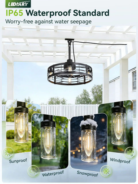 22 Inch Outdoor Ceiling Fan With Light For Patio And Pergola, Waterproof Gazebo Fan With Remote, IP65 standard image