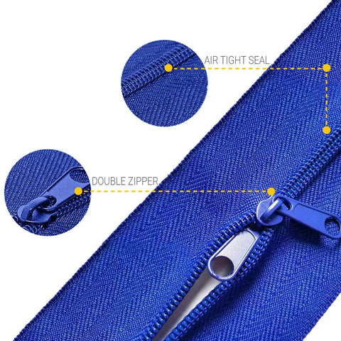 Close-up of a double zipper and air tight seal on Cloth Zipper Door For Quick Access Through Poly Sheeting With Peel And Stick Dust Barrier