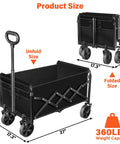Foldable Utility Wagon With Wheels For Groceries And Camping, size comparison unfolded 35.4x27.5 inches and folded 17.3x5.9 inches