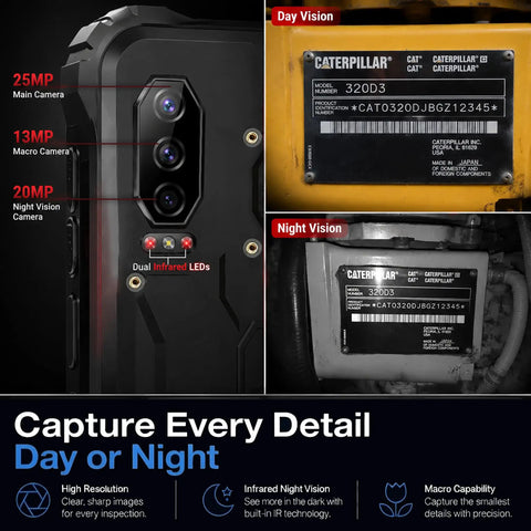 Hella Tough Eight Inch Rugged Android Tablet With 4G LTE Dual Sim Cellular, IP69K Waterproof Night Vision Lens showcasing triple camera setup and LED lights.