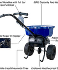 Boss Pro Grade Salt Spreader For Ice Melt With 80 Lb Capacity, Walk Behind Contractor Model, Spiked Auger, 12 Inch Tires