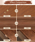 Comparison of wood surfaces before and after using 24 Piece Wood Repair Kit With 16 Color Wax Crayons And 8 Furniture Marker Touch Up Pens