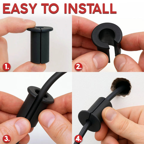 Two Pack Silicone Wall Bushing For Three Quarters Inch Holes Compatible With Starlink, showing split design during installation process.