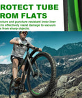 Cyclist with mountain bike using Two Pack TPU Tire Liner Puncture Proof Inner Tube Protector for electric bikes on rocky trail.