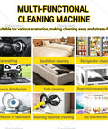 Gavscient Portable High Pressure Steam Cleaner With Complete Accessories For Deep Stain Removal shown cleaning car, sofa, and dishes.