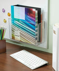 Clear Plastic Wall Mount Organizer For Kitchen Bathroom Office Garage And Craft Room Versatile Wall Mounted Storage Box To Hold Spices Meds Gadgets Toiletries And Small Items Keeps Your Pad Tidy Three Point Five By Eleven By Six Point Five Inches with folders on office wall