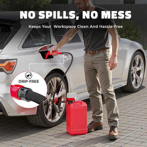 Get She Done Cordless Fuel Transfer Pump Pulling Gasoline Diesel Oil And Water Smoothly At 5 Gpm Compatible With Milwaukee 18V Batteries for safe refueling.
