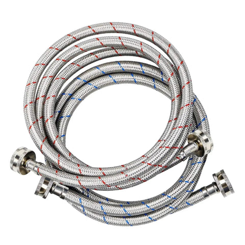 Ultra Wide 4 Ft Washing Machine Hose Set With Straight Connectors Three Quarter Inch NPT Fittings Stainless Steel PVC Build