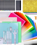 GO2CRAFT All-in-One Crafting Starter Kit, 90-piece set: vinyl sheets, glitter sheets, weeding tools, transfer tape.