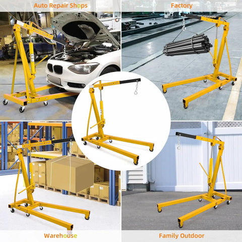 Beefy 2 Ton Folding Engine Hoist With Telescopic Boom And 6 Casters Heavy Duty Hydraulic Engine Shop Crane Lift 4400 Lb Capacity For Car And Truck Engines Red