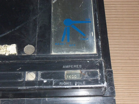 Top Shelf Heavy Duty 2000 Amp Frame Industrial Circuit Breaker Featuring 1600 Amp Magnetic Trip three pole label showing ON/OFF position.