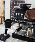 51mm Coffee Tamper Set for Portafilter Espresso Machines With 350ml Frothing Pitcher Tamper Mat on barista counter