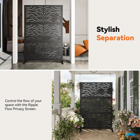 4x6 Ft Metal Privacy Screen With Artistic Modular Designs For Patio And Garden Freestanding Outdoor Fence Panel Weather Resistant Laser Cut Ripple Flow Pattern in indoor space