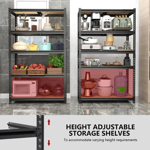 Beefy 5-Tier Garage Shelving Unit With Adjustable Shelves, Heavy Duty Steel Storage Rack Holds Up To 2400 Lbs, 28x12x60 Inches, Ideal For Garage, Workshop, And Warehouse Organization, black steel shelf with adjustable tiers