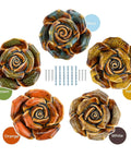 6 Pack Vintage Ceramic Cabinet Knobs Rose Flower Drawer Pulls For Furniture Kitchen Dresser Closet With Screws Orange Antique Cupboard Handles DIY