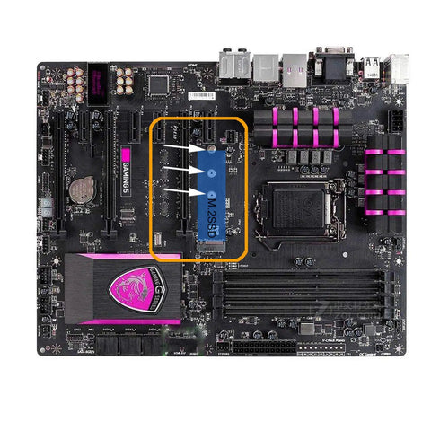 Top Pick Pc Build Screw Kit With Nvme M.2 Standoffs And Assorted Hardware For Motherboards SSD Hard Drives and Fans - Motherboard detail with M.2 slots
