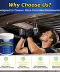 Man drilling metal beam using Beeswax Cutting Paste for Drilling Metal No-Drip Wax Quick Cutting Oil Alternative by Garvin.
