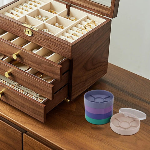 Round Watch Parts Tray With Stackable Layers And Portable Storage Case Built Tough With ABS with wooden jewelry box