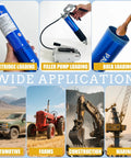 PAIGOIN blue grease gun kit with pistol grip, 19-28in hoses, 8000 PSI, with assorted tips and adapters.