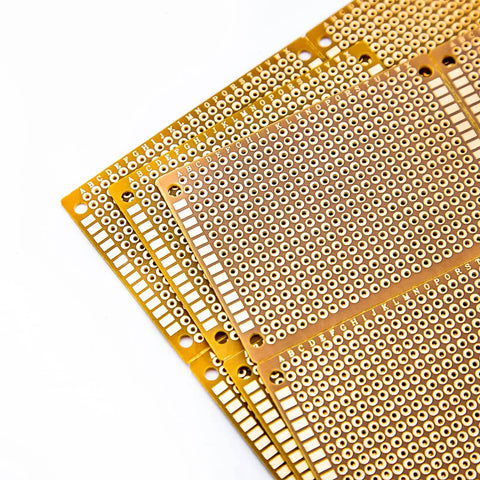Stack of 20 Piece 5 By 7 Cm Yellow Universal Breadboard Prototyping Boards Single Sided Bakelite Circuit Boards for Arduino projects.