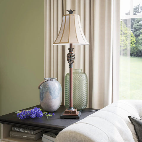 Iron Lace Buffet Lamp In Golden Ruby Finish Classic Style With Ornate Scroll Details 32In Tall 11In Wide 11In Deep End Table Or Foyer Accent Lighting That Adds Classic Vibe To Your Living Room