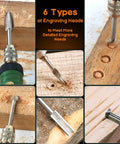 Heavy Duty Wood Carving Drill Bits Set With Rotary Tool Compatibility Six Piece Engraving Kit for detailed wood engraving heads.