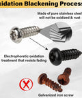 No Sweat Heavy Duty Tamper Proof License Plate Screws Set With Security Hex Buttons And Included Tool showing oxidation process and different screw types