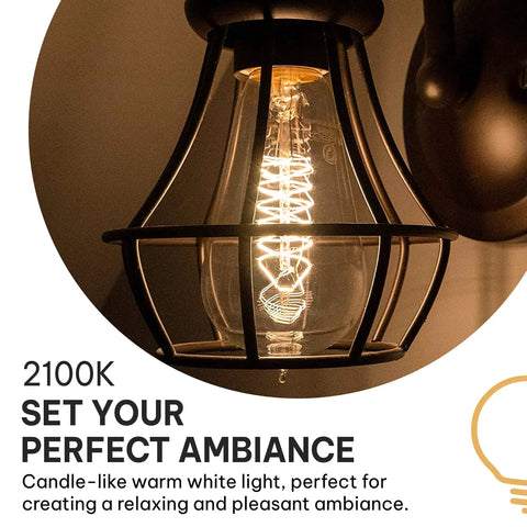 Vintage Edison Light Bulbs 60W 4 Pack ST58 Squirrel Filament Clear Glass E26 E27 Dimmable Warm White 2100K For Indoor And Outdoor Decor Old-School Glow With Retro Vibe lit in a hanging fixture