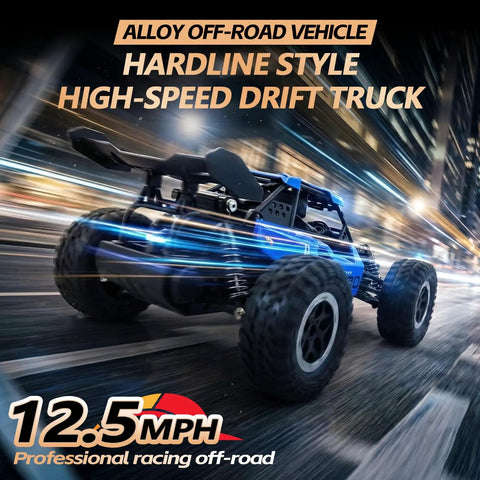 1:16 Scale High Speed RC Car For Boys, All Terrain Off Road Truck With 12.5 MPH Drift Power, 2.4GHz Remote, Alloy Chassis, Blue