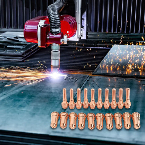 20 Pack Plasma Cutter Consumables For Eastwood Versa Cut 60A Torch CB70 Setup with copper nozzles and electrodes.