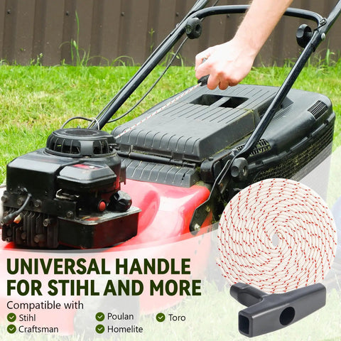 Person using 3 Pack 10 Ft Pull Cord Rope With Handle 9/64 Inch 3.5mm Premium Starter Rope on lawn mower.