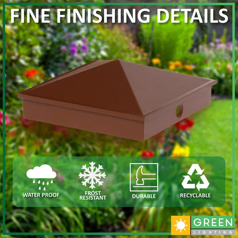 Brown 8 Pack 4x4 Aluminum Pyramid Post Cap Covers Fits True 3.5 x 3.5 Wood Posts Outdoor Weatherproof Maintenance Free