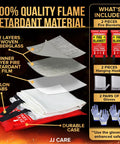 Must Have Emergency Fire Blanket 40 By 40 Inches Pack Of 2 With Hooks And Gloves, layered design detail and included items.