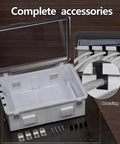 Hella Tough ABS Electrical Junction Box With Ventilated Channels And Cable Grommets Straight Up IP65 Weatherproof Enclosure complete with accessories.