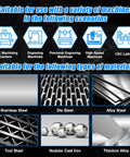 Various machine icons and material types suitable for Carbide Square End Mill Four Flute Four Tooth Design Set One Eighth Inch AlTiBN Coated