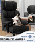 Big And Tall Leather Office Chair With Footrest For Long Hours, Comfy Ergonomic High Back Reclining Computer Chair with cat